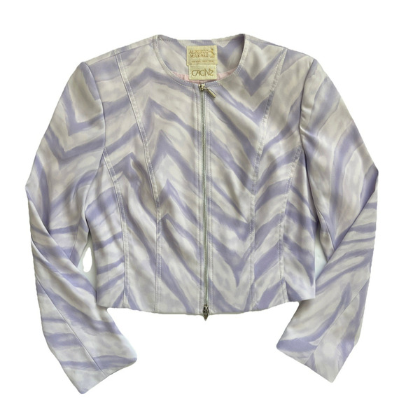 Alberto Makali x Cache Jacket Womens Size 8 Purple Abstract Cropped Zip Closure - Picture 11 of 11